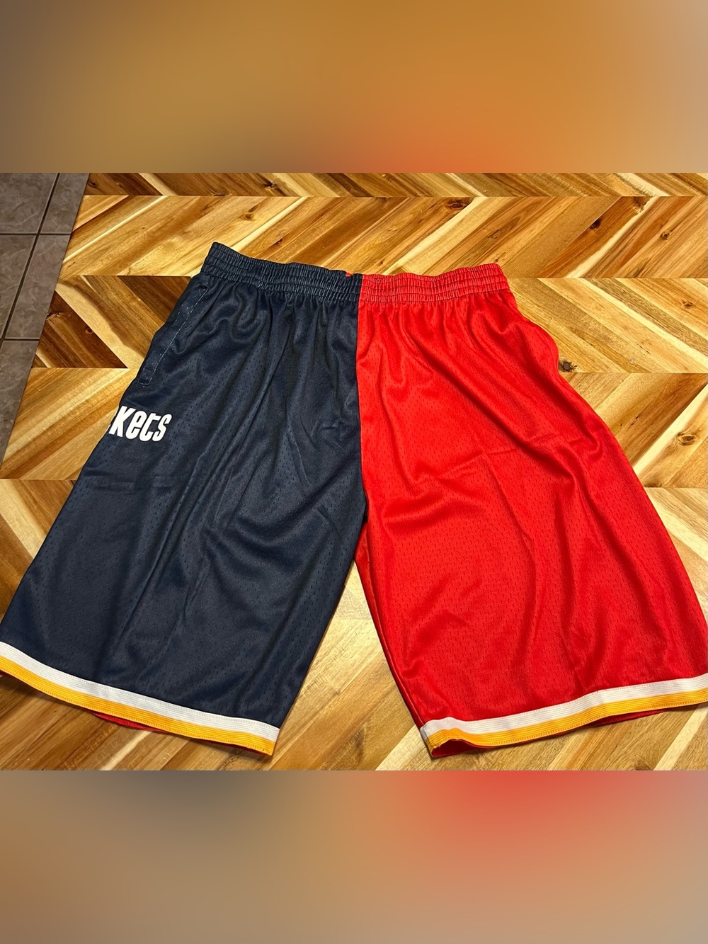 Men’s XLTall Mitchell & Ness Red and Navy Blue Split Houston Rockets Shorts